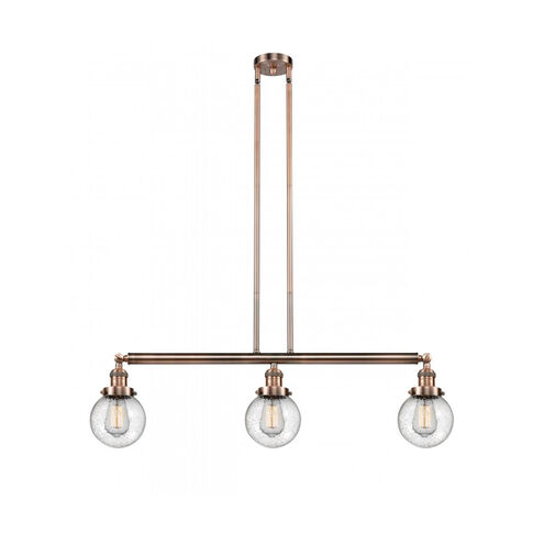 Franklin Restoration Beacon 3 Light 39 inch Antique Copper Island Light Ceiling Light in Seedy Glass, Franklin Restoration