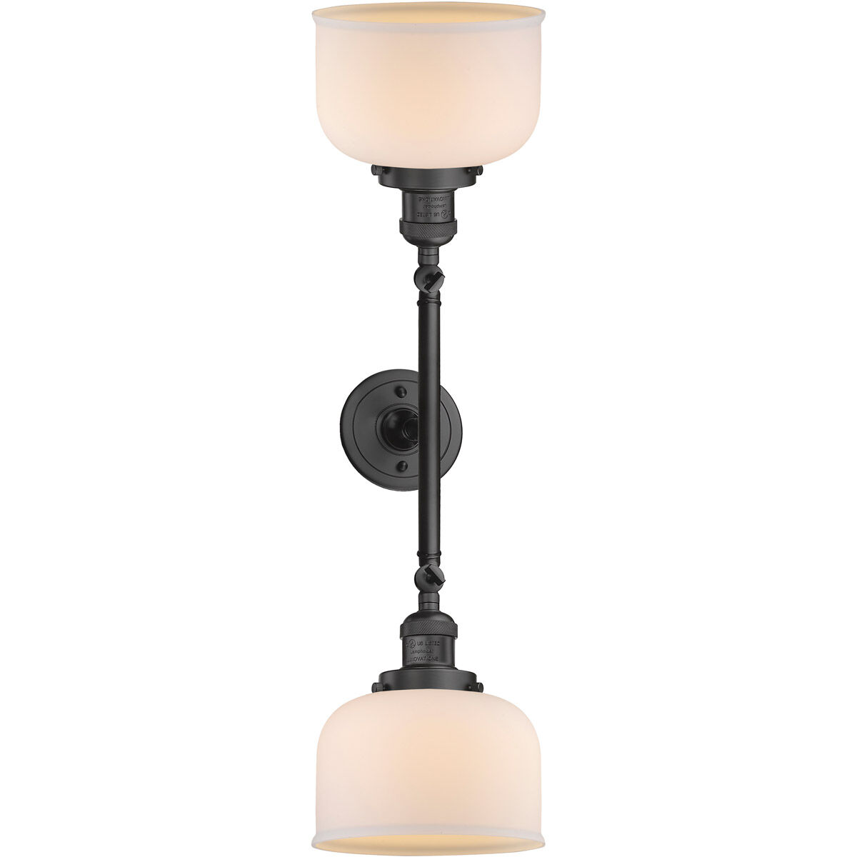 Franklin Restoration Large Bell 2 Light 19 inch Oil Rubbed Bronze Bath Vanity Light Wall Light in Matte White Glass, Franklin Restoration