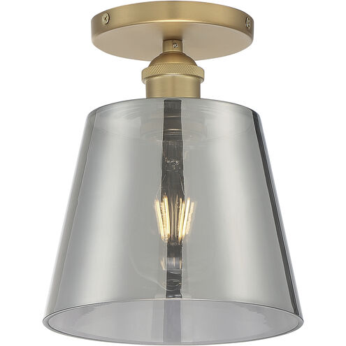 Motif 1 Light 7 inch Brushed Brass and Smoked Glass Semi Flush Mount Fixture Ceiling Light