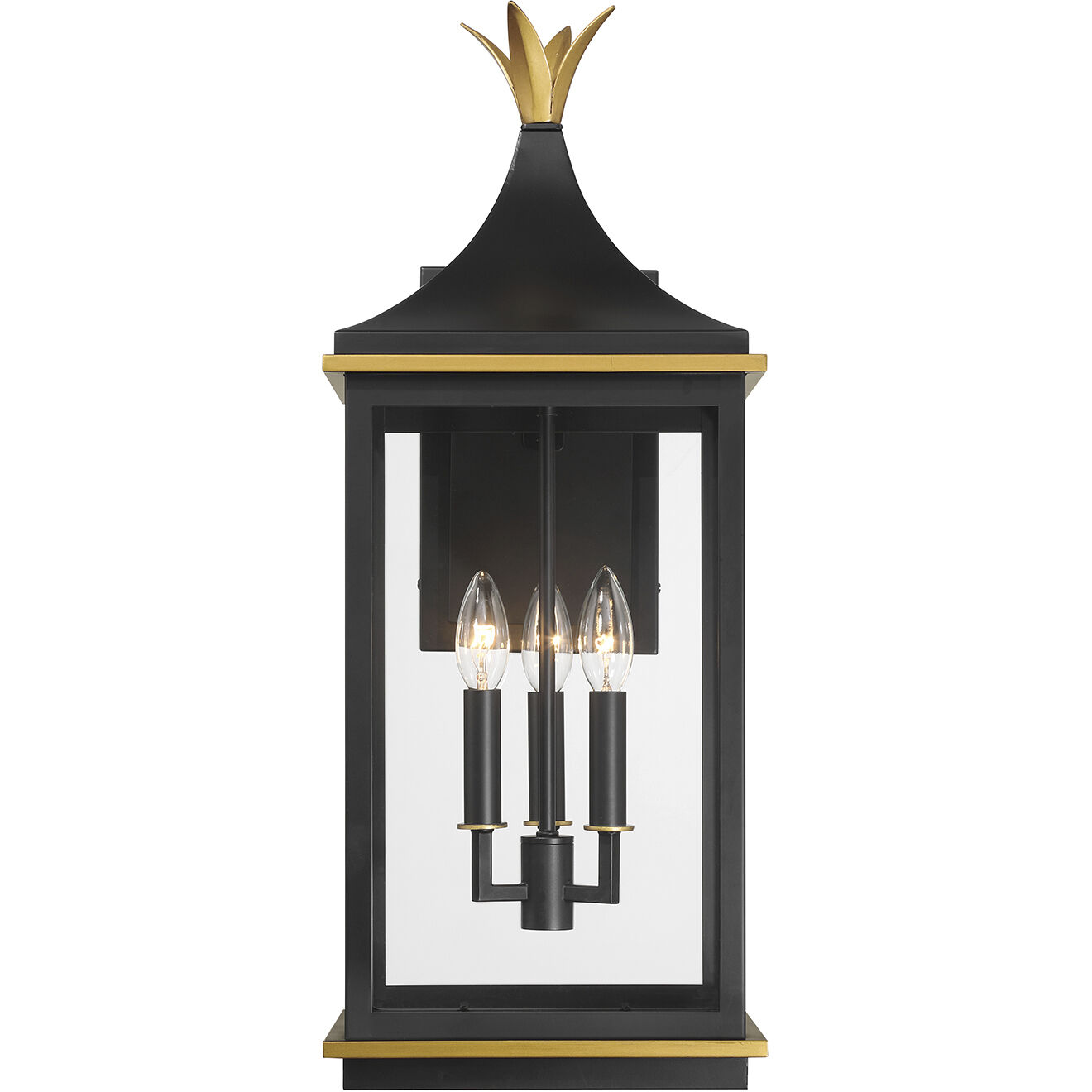Simpson 3 Light 25 inch Matte Black and Textured Gold Outdoor Sconce