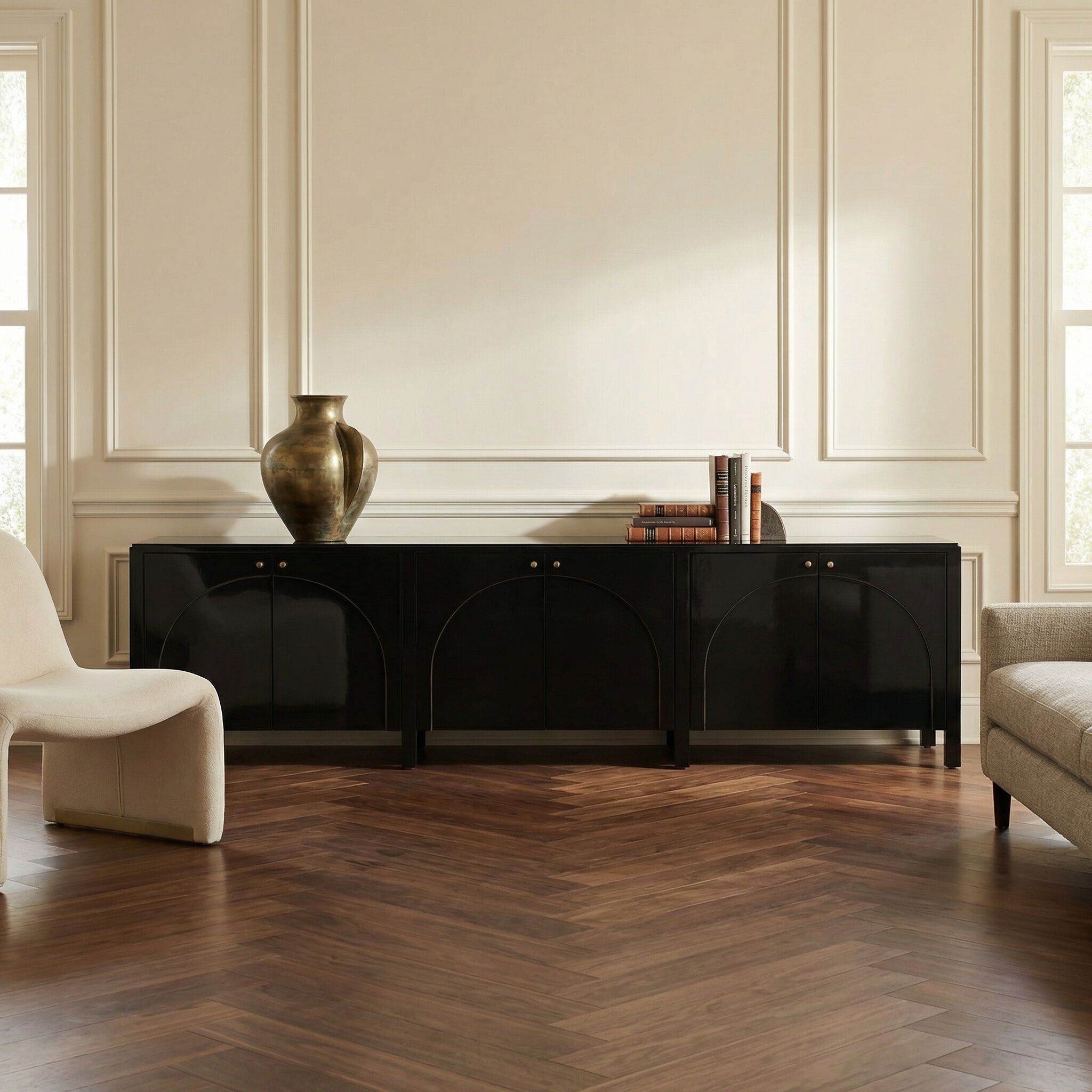 Weston 117 X 20.5 inch Hand Rubbed Black with Light Brown Sideboard, Extra Large