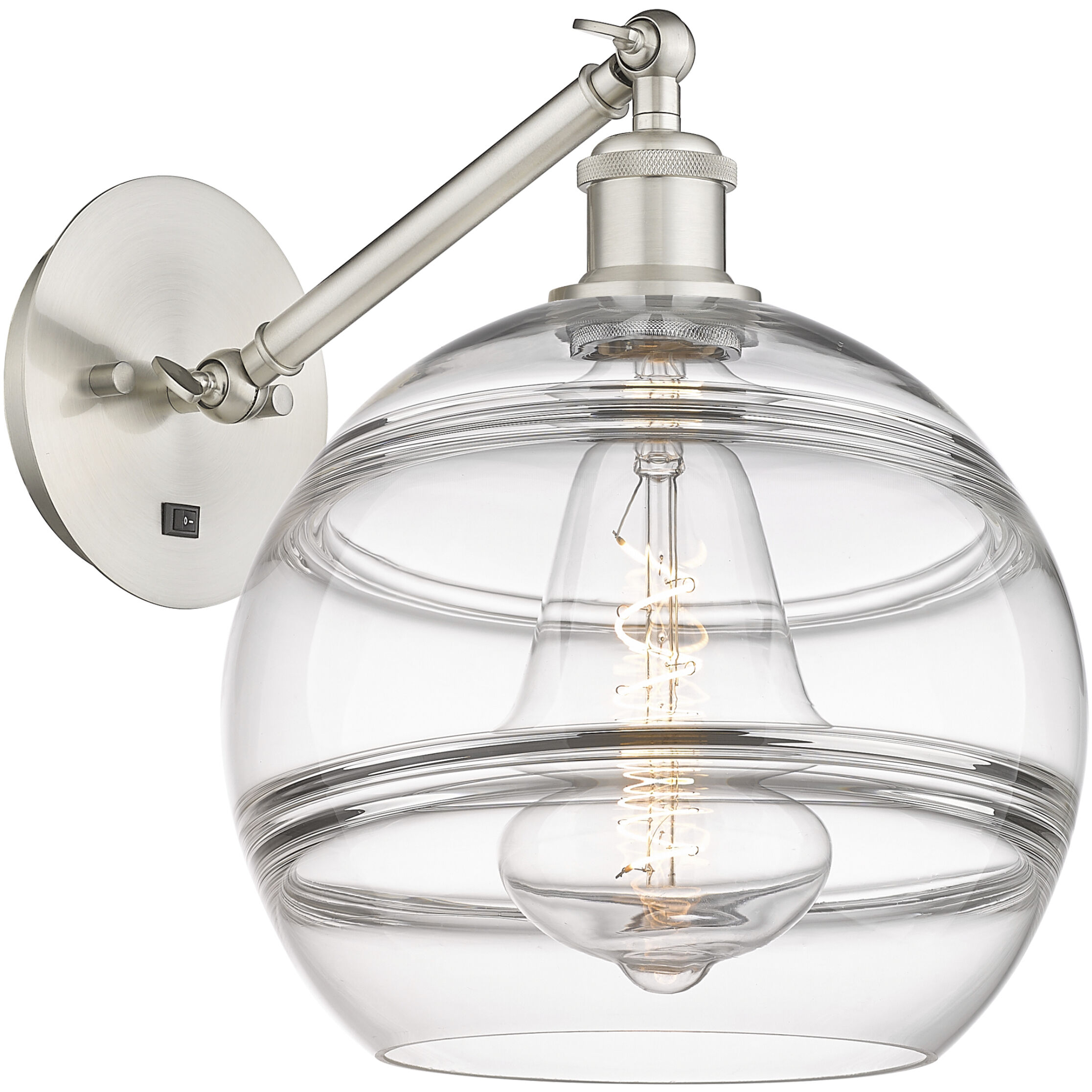 Ballston Rochester Armed Sconce Wall Light in Brushed Satin Nickel, Clear Glass