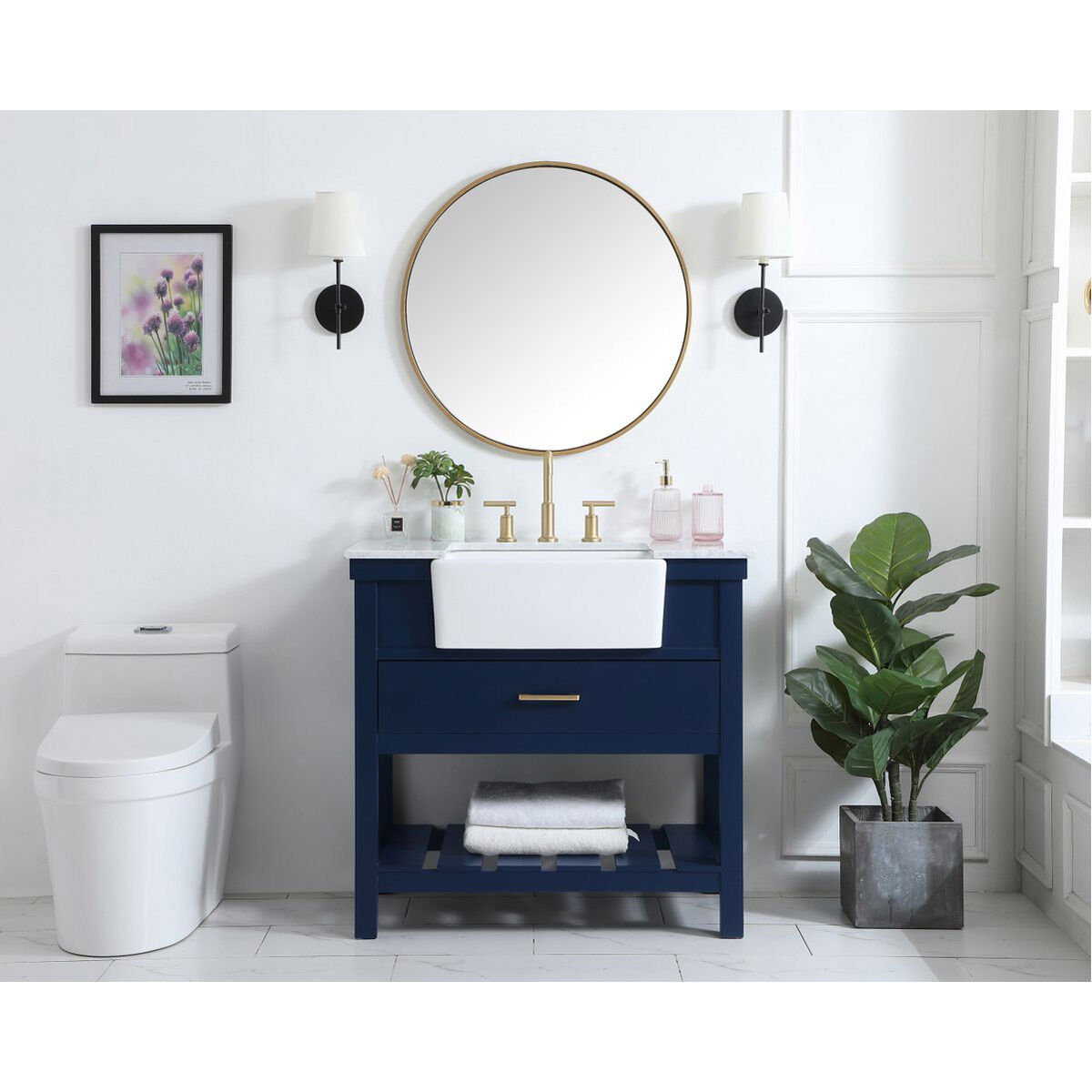 Clement 36 X 22 X 34 inch Blue Bathroom Vanity Cabinet