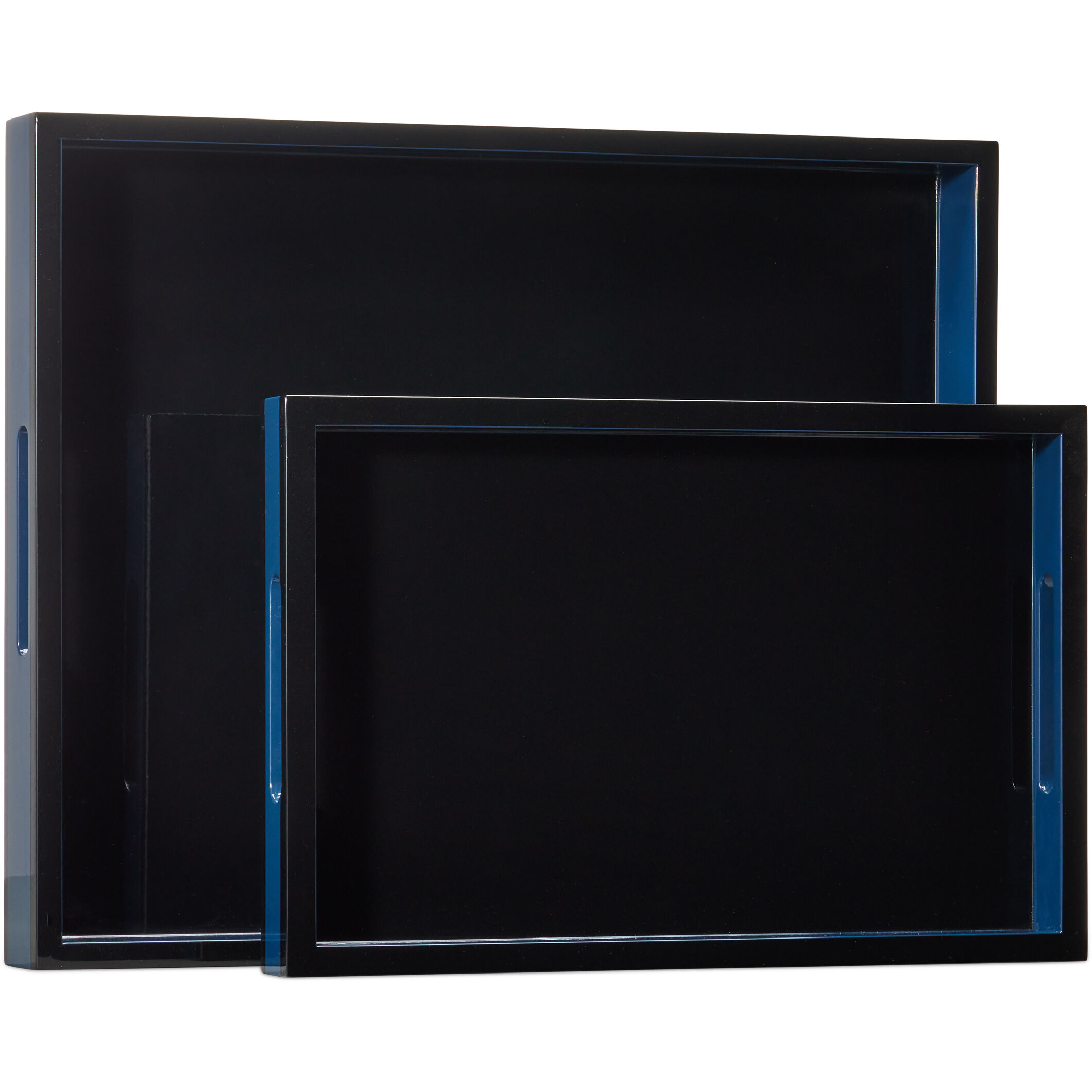 Navy Lacquer Navy/Black Trays, Set of 2