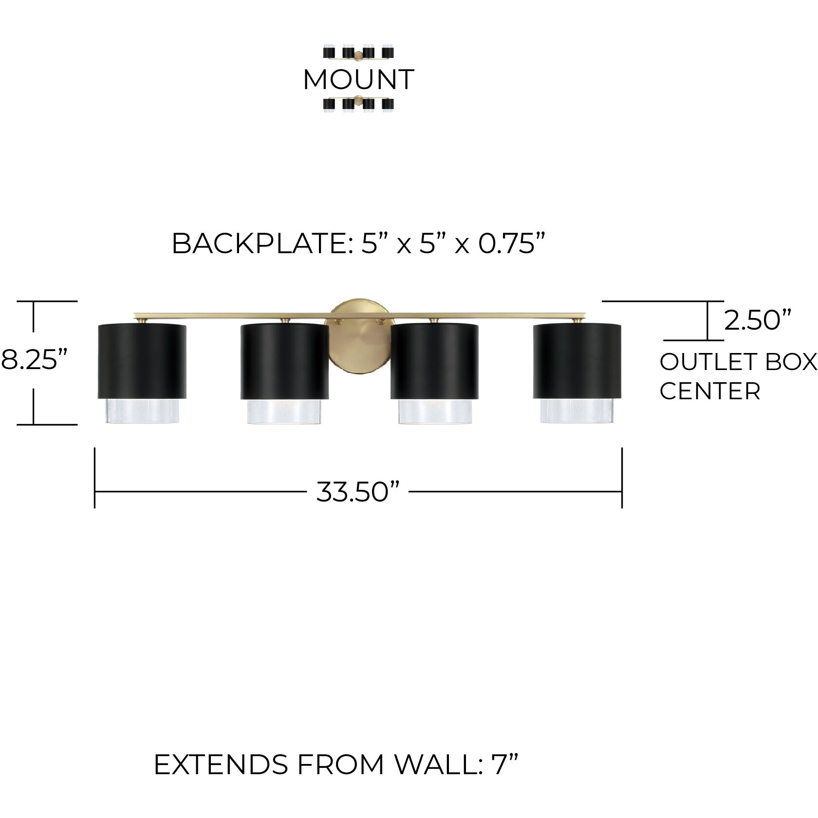 Weller 4 Light 33.5 inch Matte Brass and Black Vanity Light Wall Light