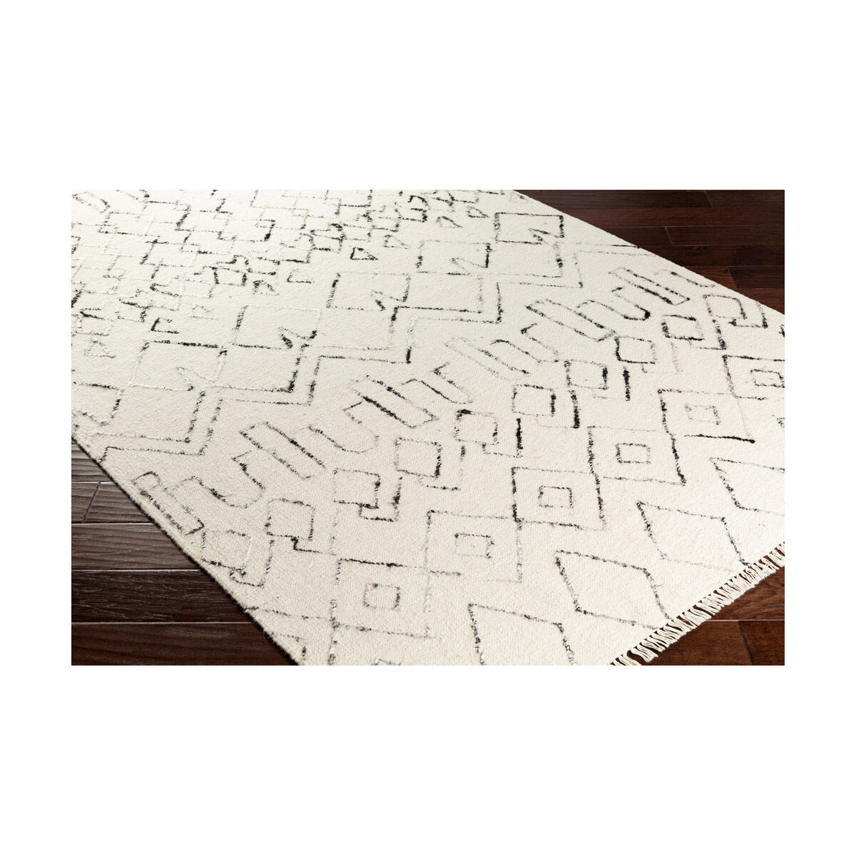 Nettie 120 X 96 inch Cream/Black Rugs, Wool and Cotton