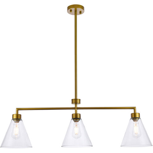 Mera 3 Light 38 inch Brass Linear Pendant Ceiling Light