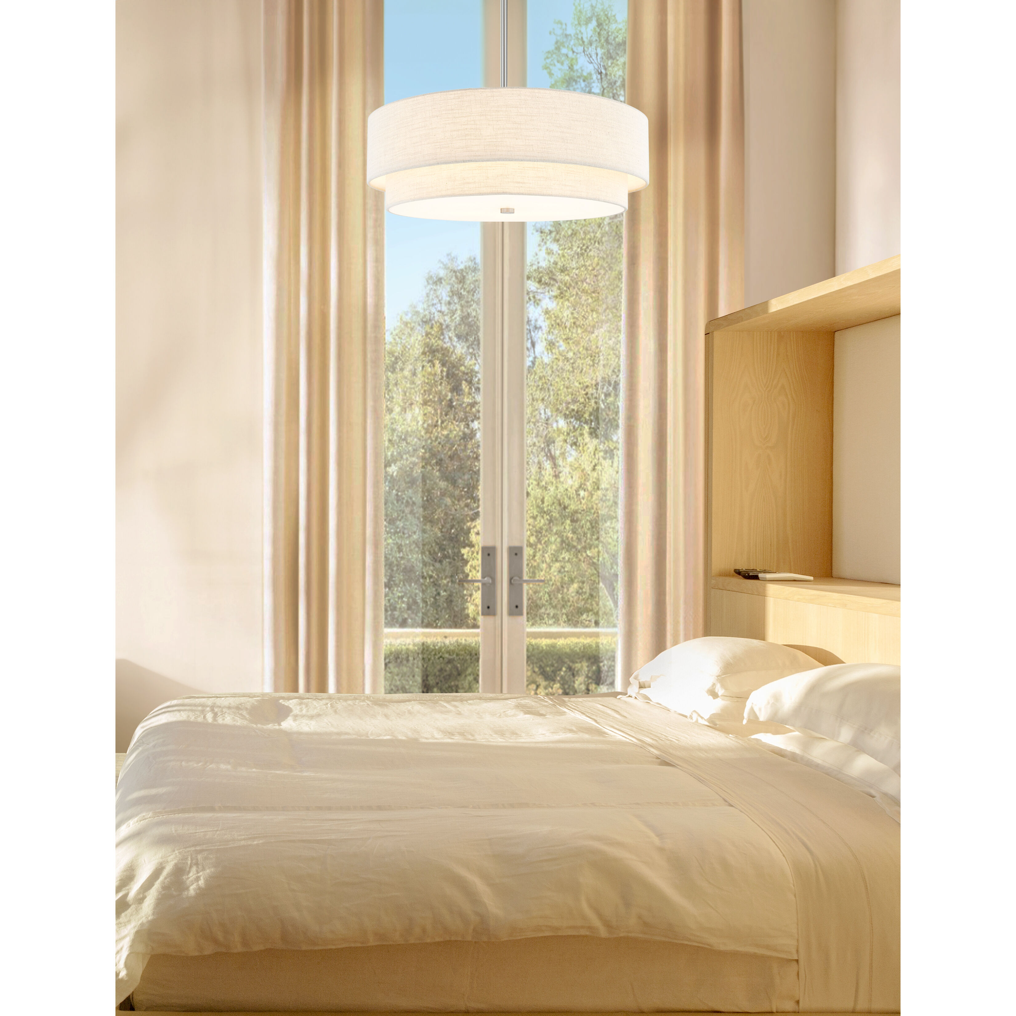 Textile Collection 5 Light 22 inch Brushed Nickel Pendant Ceiling Light in Cream, Classic Family