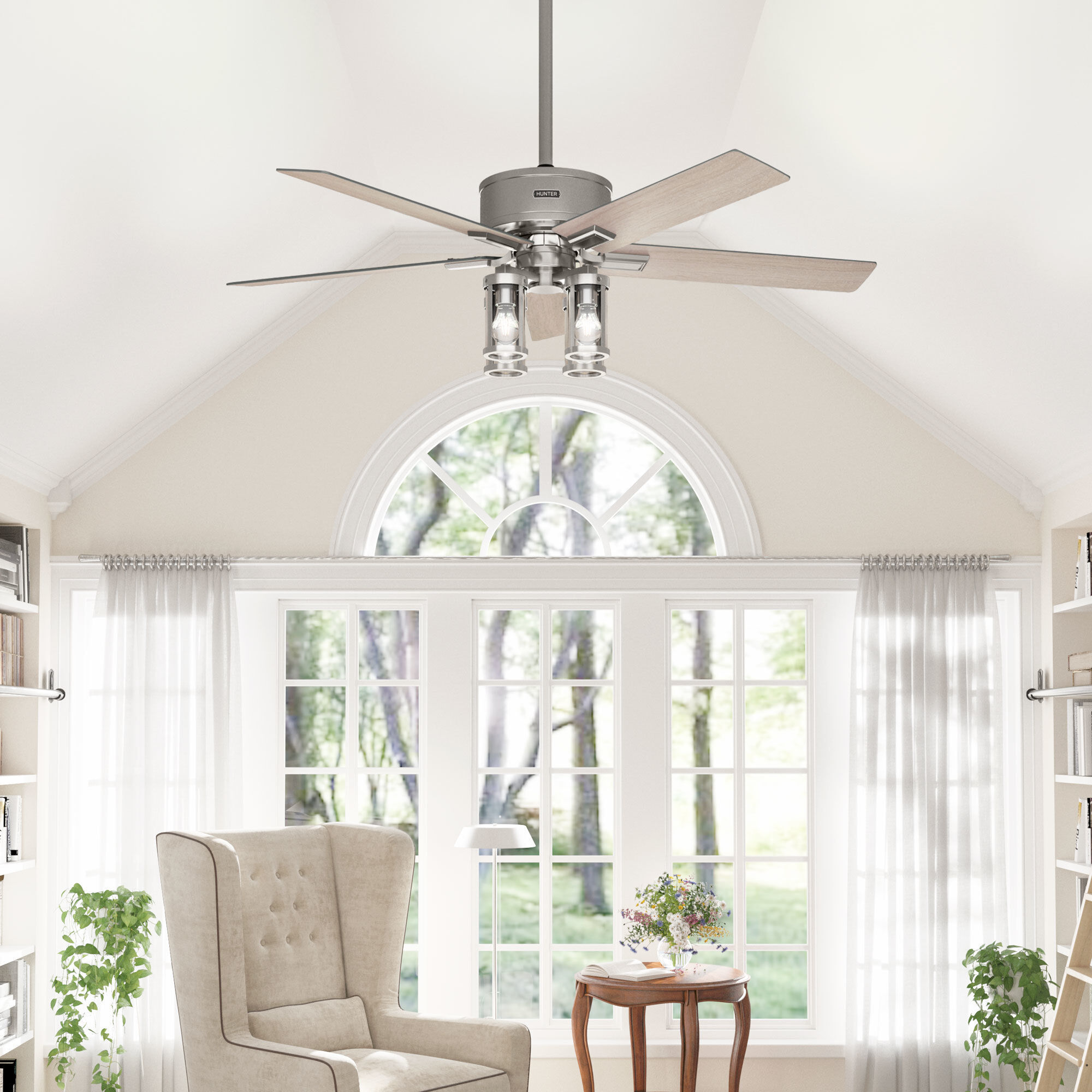 Astwood II 52 inch Brushed Nickel with Light Oak Blades Ceiling Fan