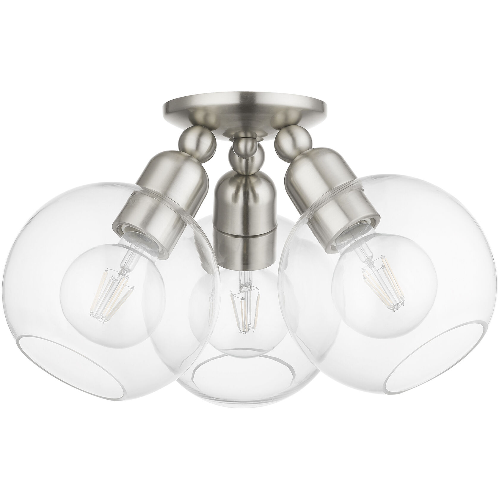 Downtown 3 Light 16 inch Brushed Nickel Semi-Flush Ceiling Light, Sphere