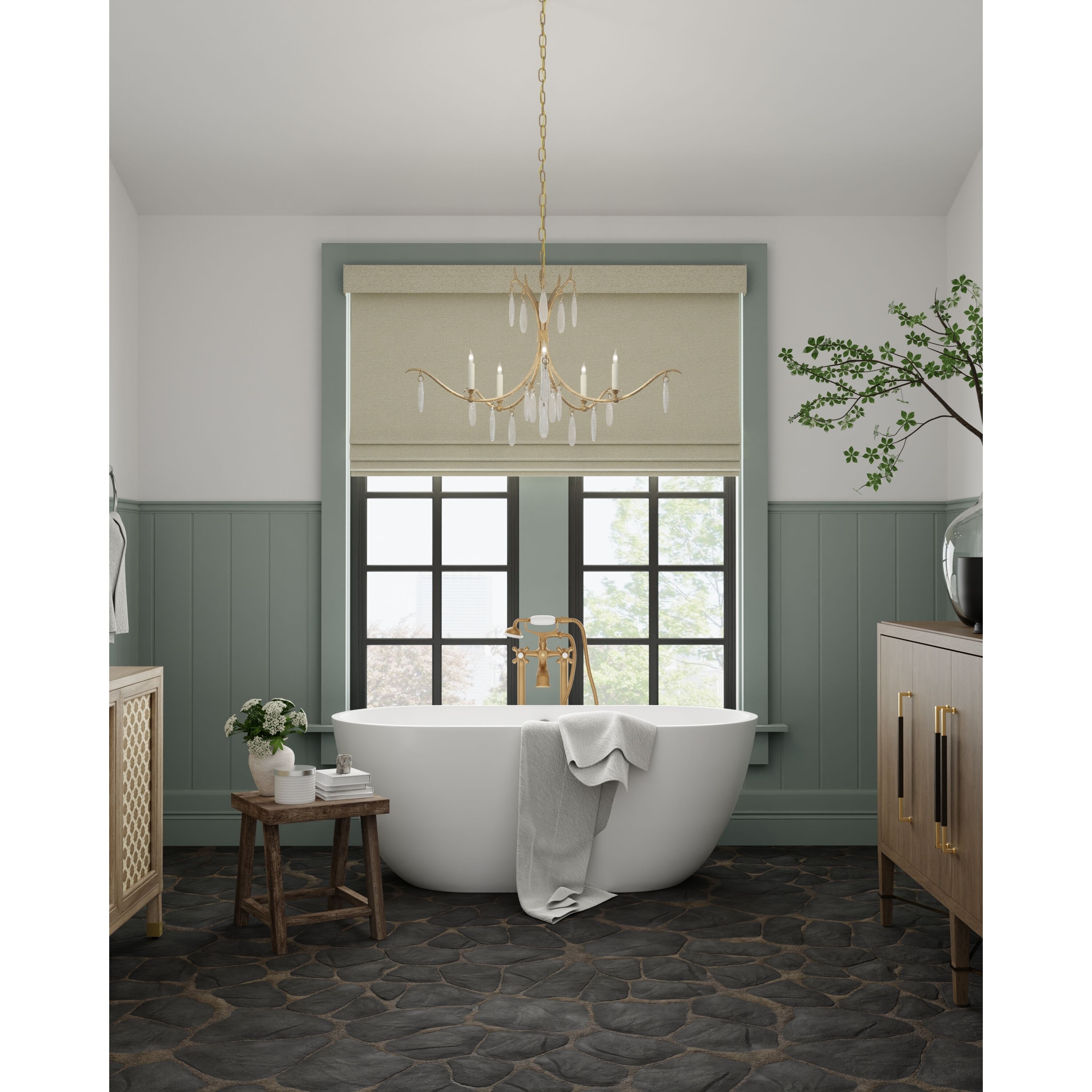 Marshallia 5 Light 38 inch Rustic Gold/Faux Rock Crystal Chandelier Ceiling Light, Small