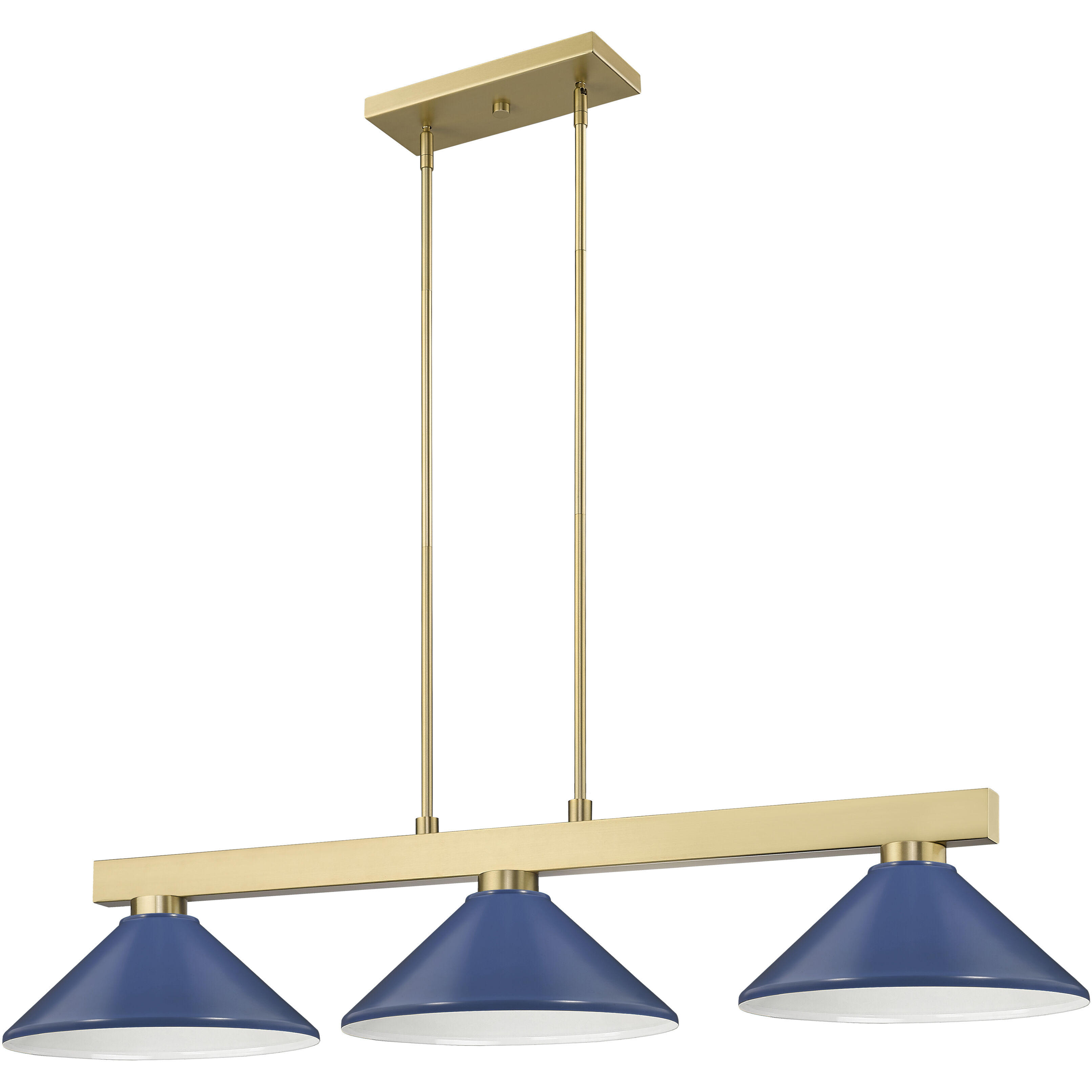 Cobalt 3 Light 49.75 inch Modern Gold Billiard Light Ceiling Light in Navy Blue Steel
