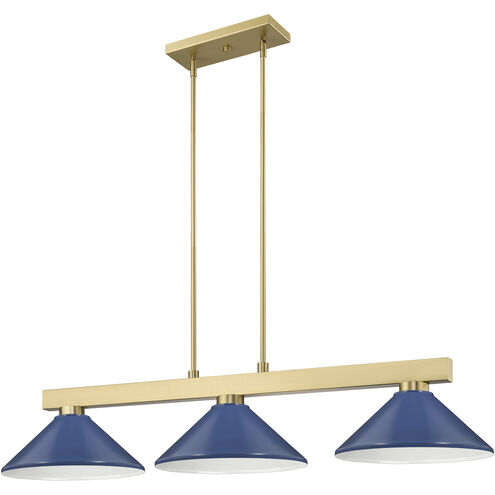 Cobalt 3 Light 49.75 inch Modern Gold Billiard Light Ceiling Light in Navy Blue Steel