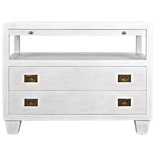 Noir 40 X 30 inch White Wash Side Table, 2 Drawer