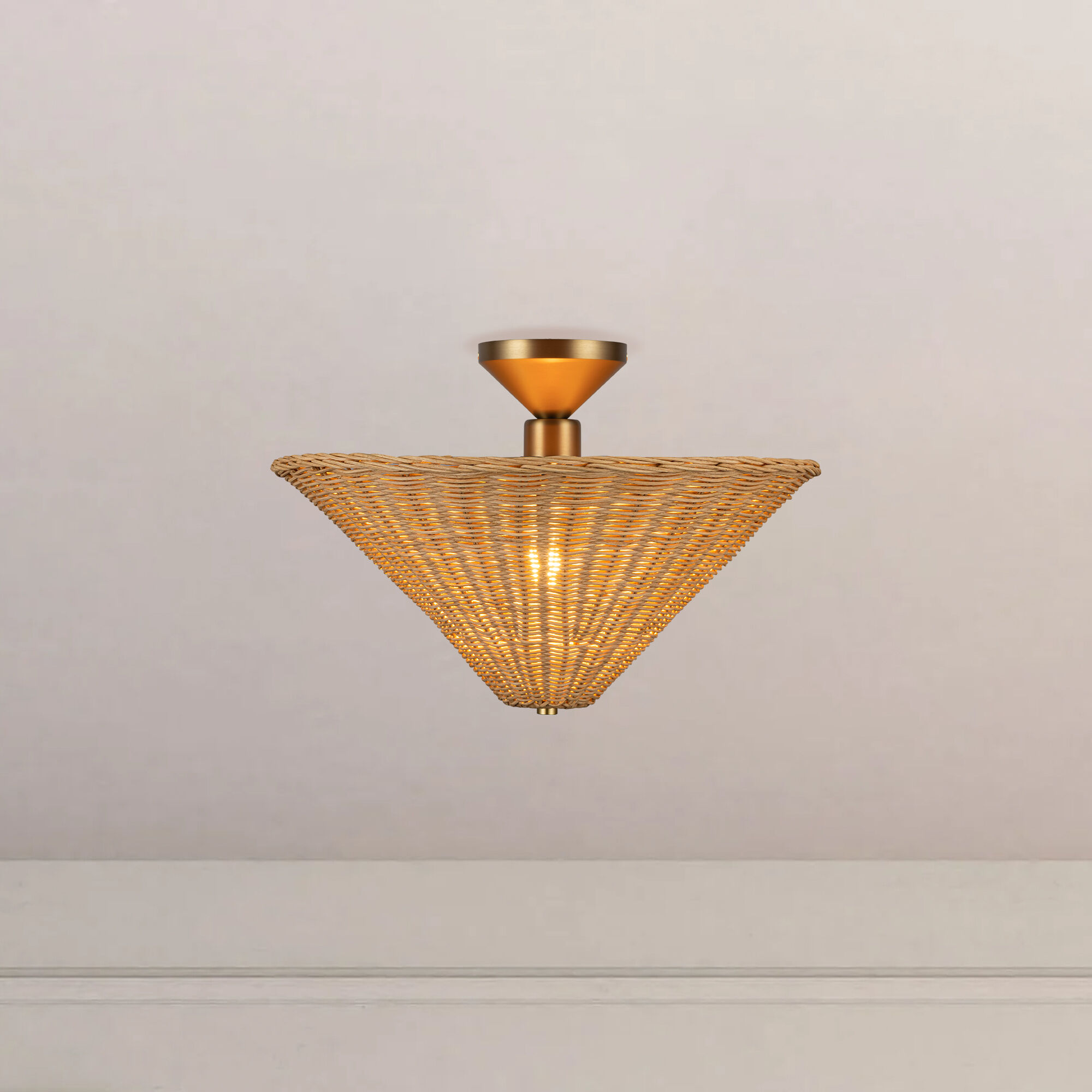 Alora Mood Bridgette 1 Light 16.38 inch Brushed Gold/Rattan Semi-Flush Mount Ceiling Light in Brushed Gold and Rattan, Rattan Shade