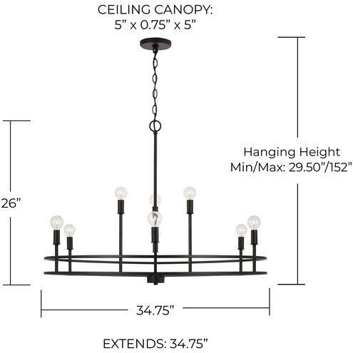 Fuller 9 Light 34.75 inch Matte Black Chandelier Ceiling Light
