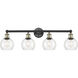 Athens 4 Light 33 inch Black Antique Brass and Clear Bath Vanity Light Wall Light