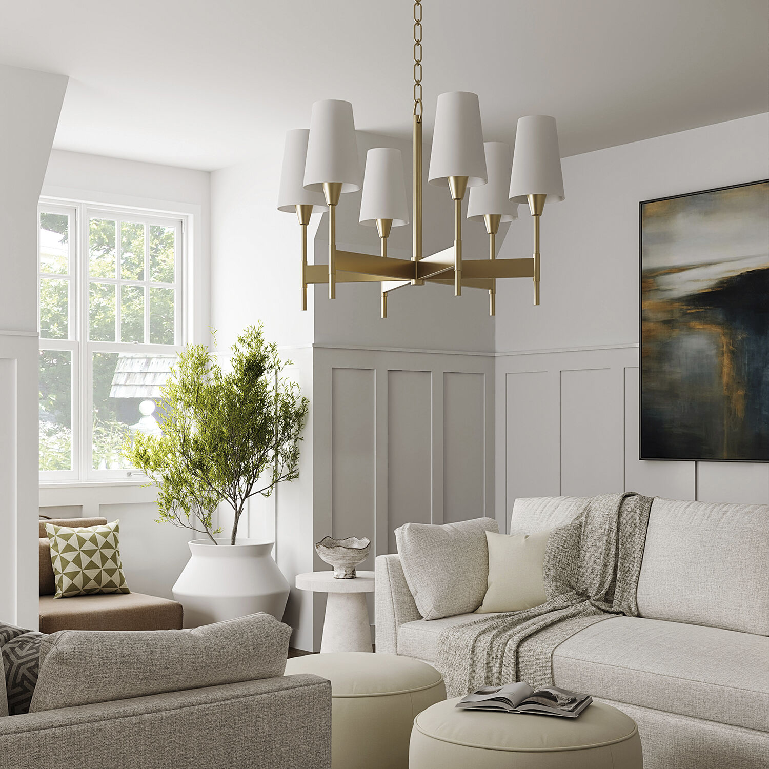 Leland 6 Light 32 inch Aged Brass Chandelier Ceiling Light