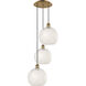 Ballston White Mouchette 3 Light 16.5 inch Brushed Brass Cord Hung Multi Pendant Ceiling Light
