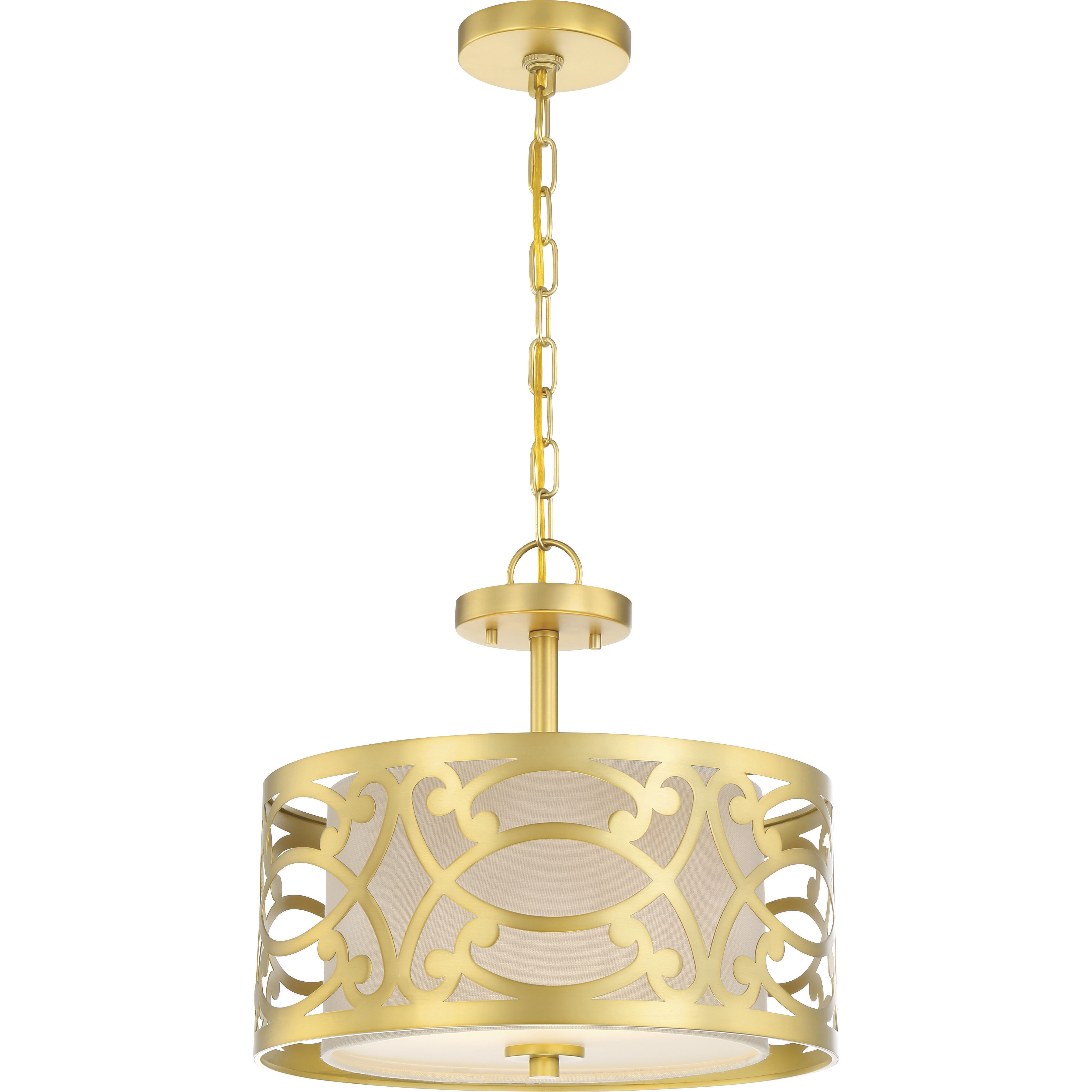 Filigree 2 Light 15 inch Natural Brass Semi Flush Mount Ceiling Light