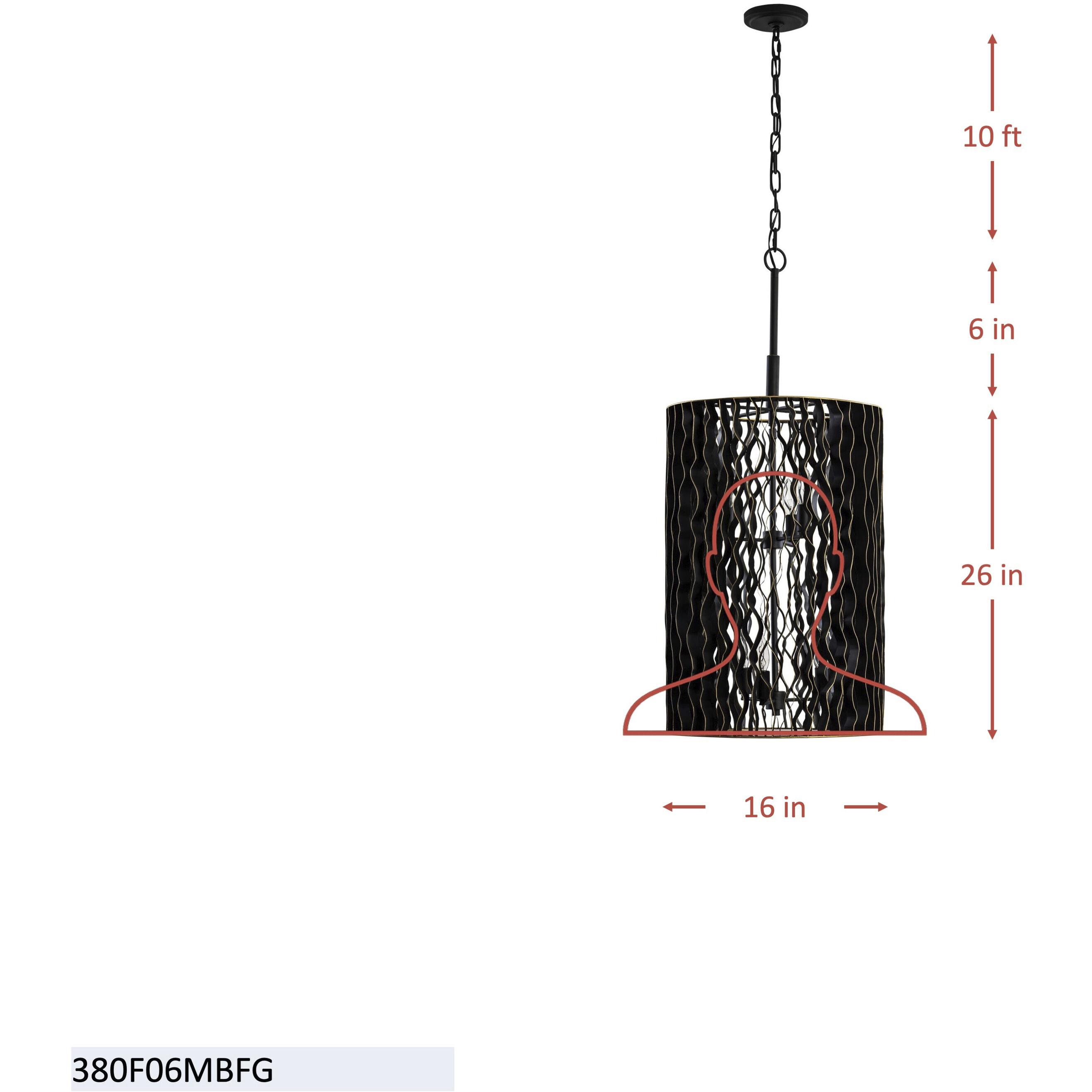 Estela 6 Light 16 inch Matte Black and French Gold Foyer Pendant Ceiling Light, Smithsonian Collaboration
