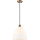 Ballston Dome LED 12 inch Brushed Brass Mini Pendant Ceiling Light in Matte White Glass, Black Textured