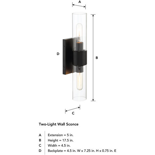 Anton 2 Light 4.5 inch Matte Black Wall Sconce Wall Light