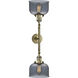 Franklin Restoration Large Bell 2 Light 19 inch Antique Brass Bath Vanity Light Wall Light in Incandescent, Plated Smoke Glass, Franklin Restoration