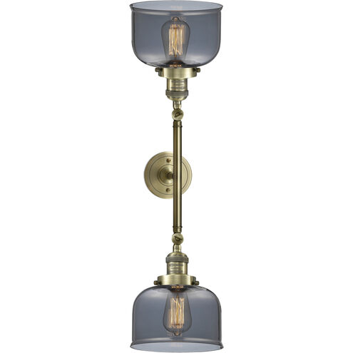 Franklin Restoration Large Bell 2 Light 19 inch Antique Brass Bath Vanity Light Wall Light in Incandescent, Plated Smoke Glass, Franklin Restoration