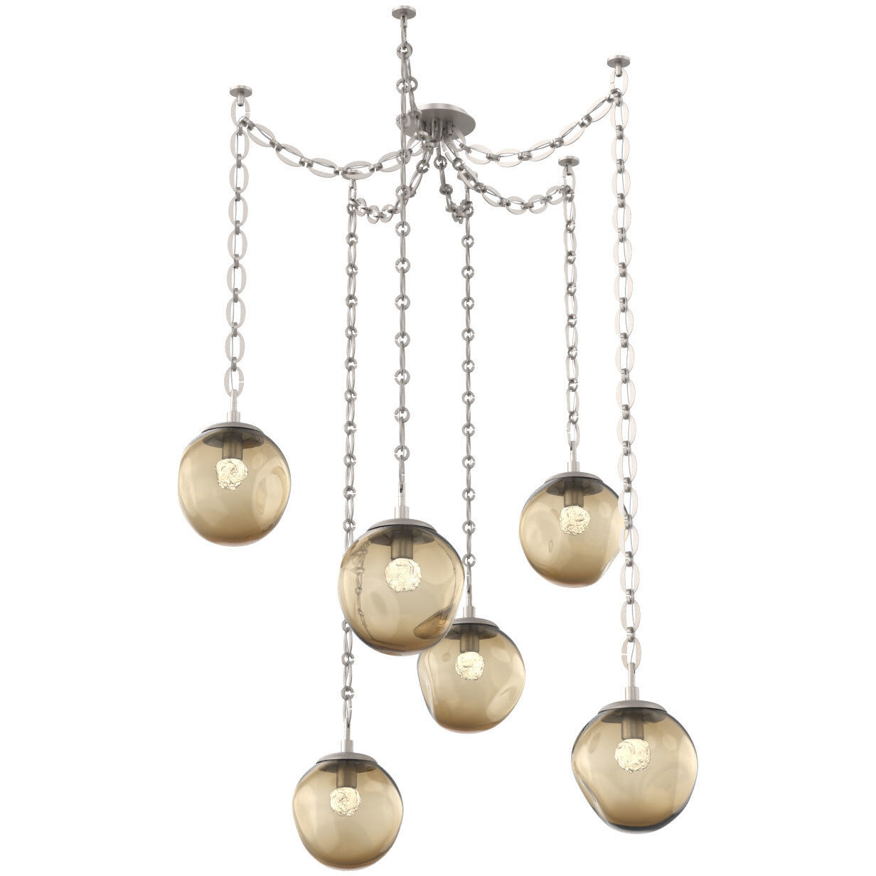 Aster LED 18.7 inch Beige Silver Swag Multi-Pendant Ceiling Light in 2700K LED, Floret Inner - Bronze Outer, Oval Chain