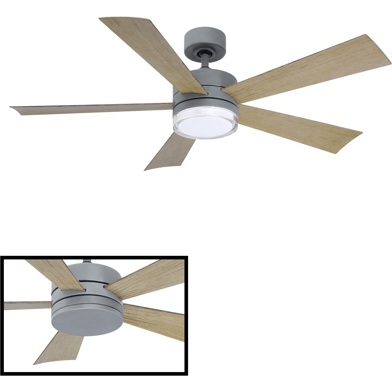 Wynd 52 inch Graphite Weathered Gray with Weathered Gray Blades Downrod Ceiling Fan in 3000K, Smart Ceiling Fan