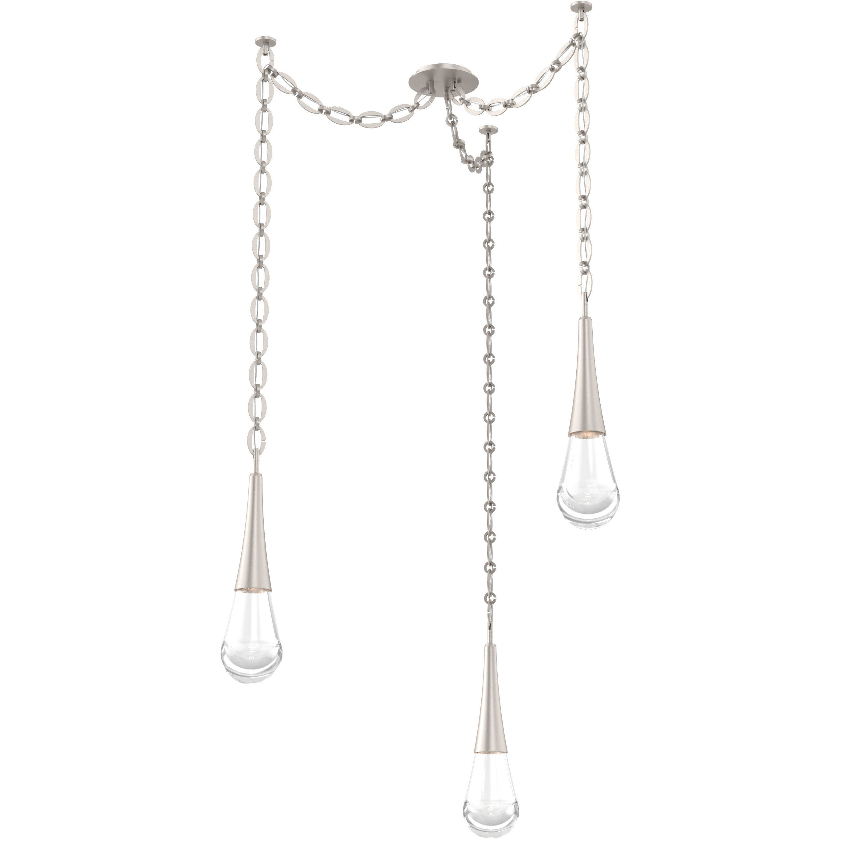 Raindrop LED 13.6 inch Beige Silver Swag Multi-Pendant Ceiling Light in 2700K LED, Oval Chain