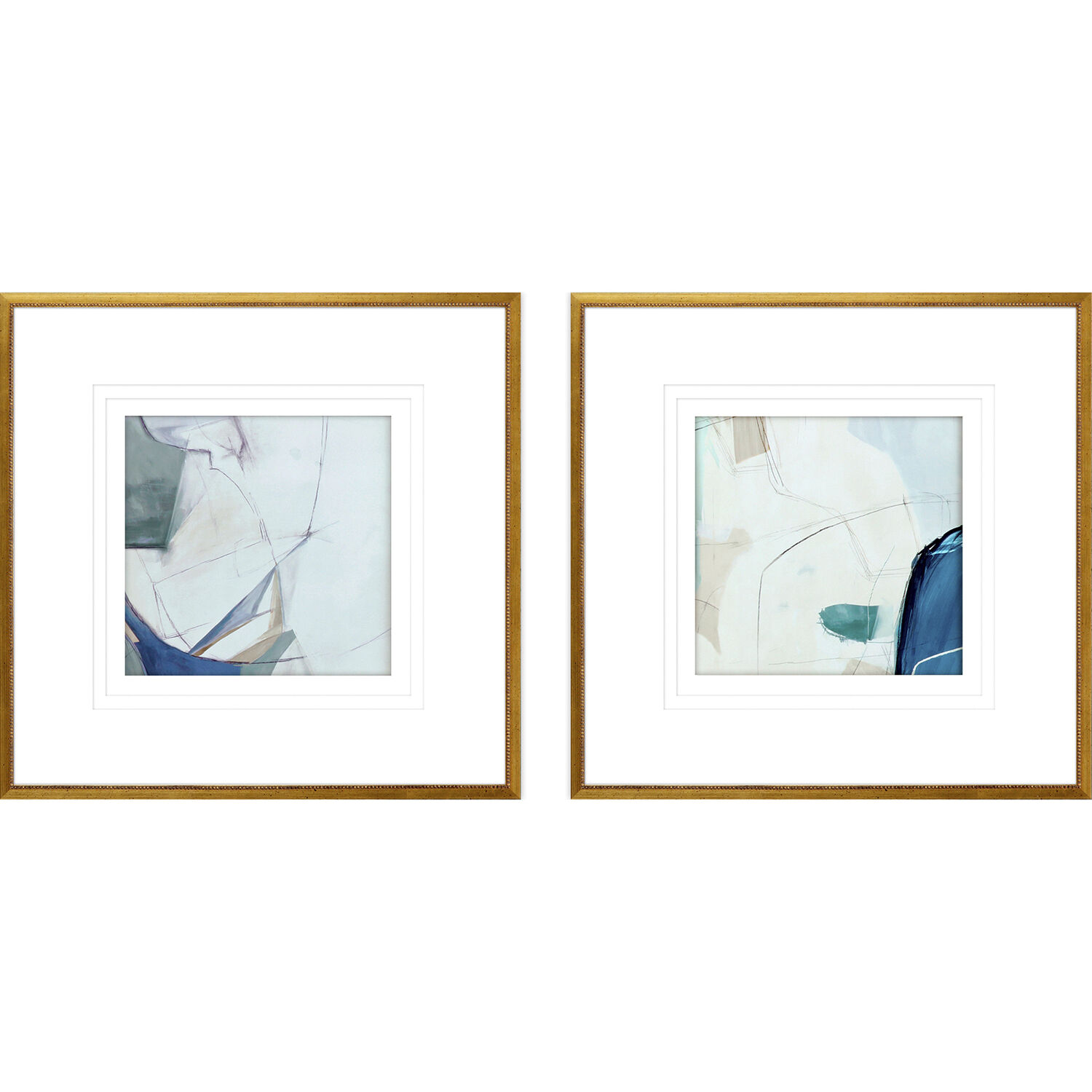 Abstract Blue and White and Beige and Green Framed Art