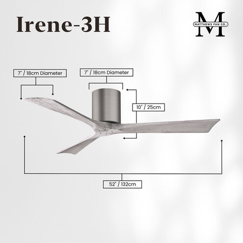 Atlas Irene-3H 52 inch Brushed Pewter with Barn Wood Tone Blades Ceiling Fan, Flush Mounted