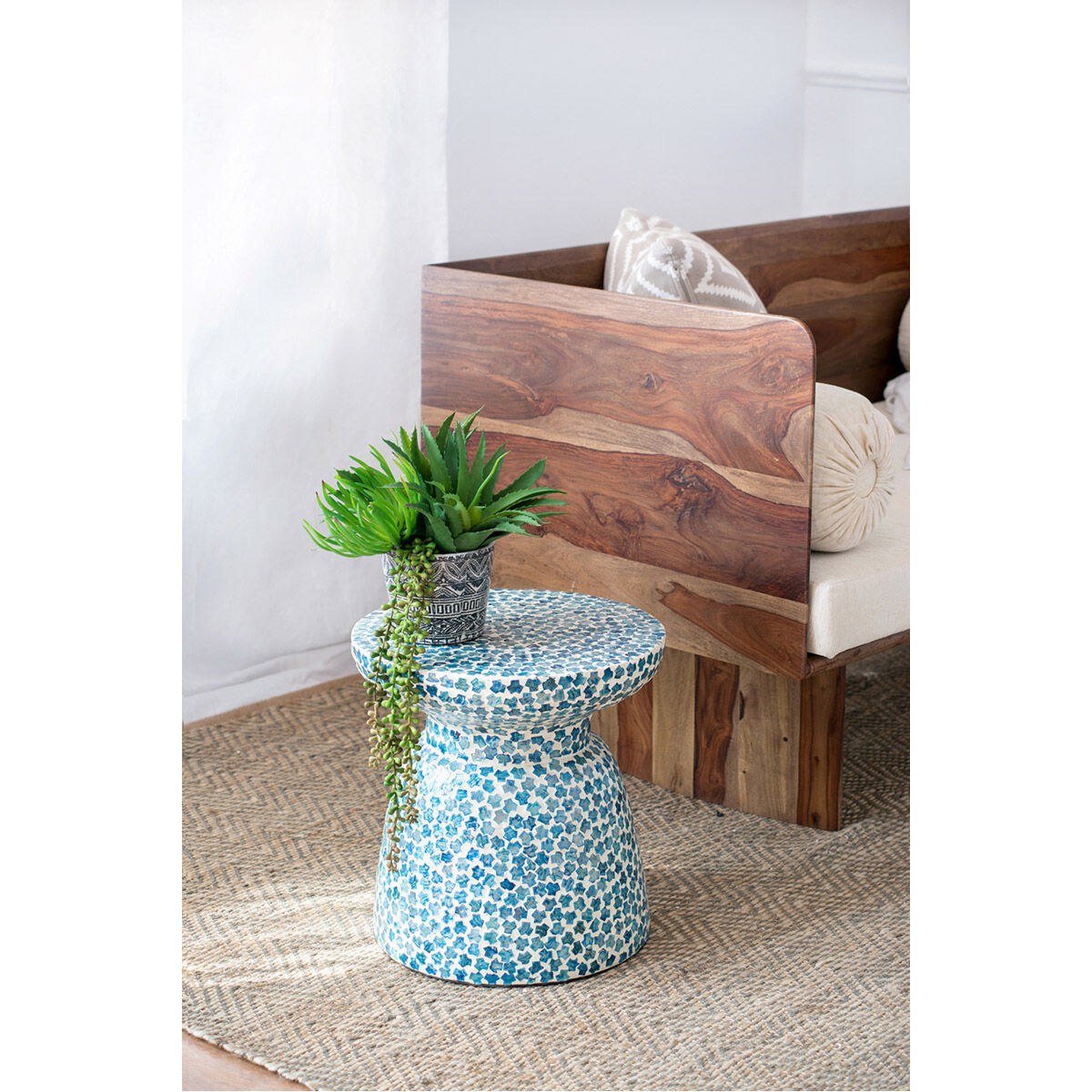 Capiz 15.8 inch Blue Stool