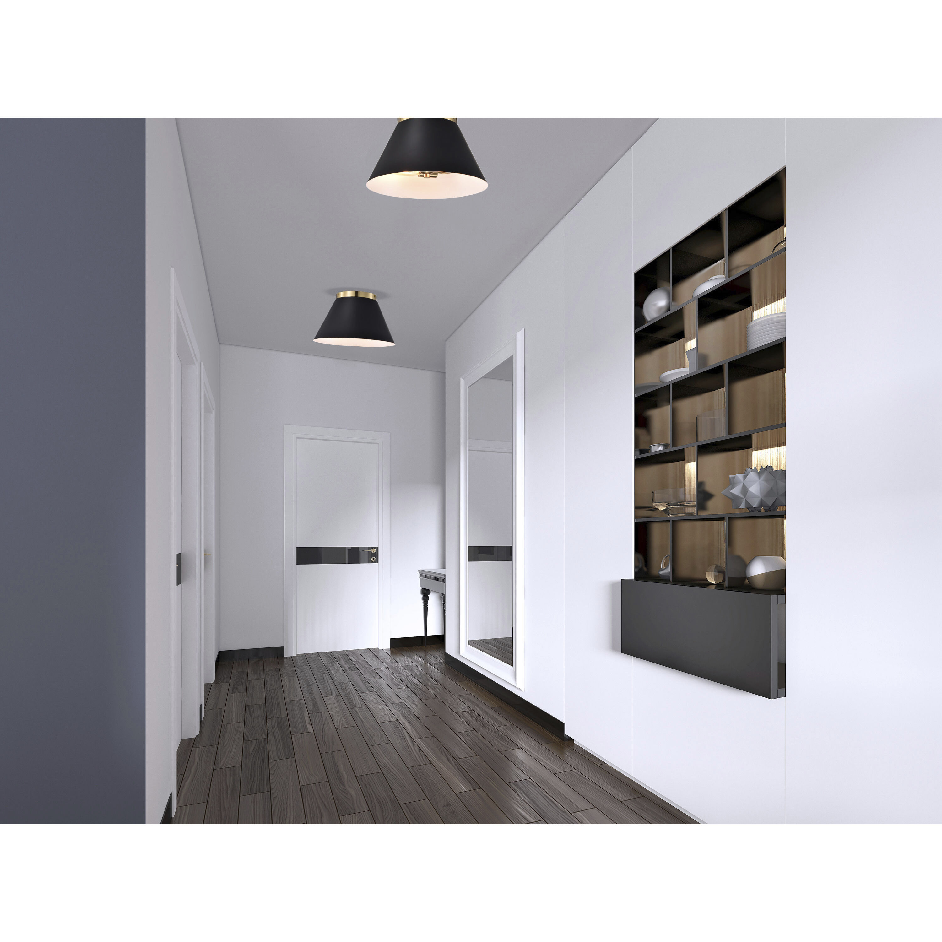 Dover 2 Light 14 inch Black/Vintage Brass Flush Ceiling Light