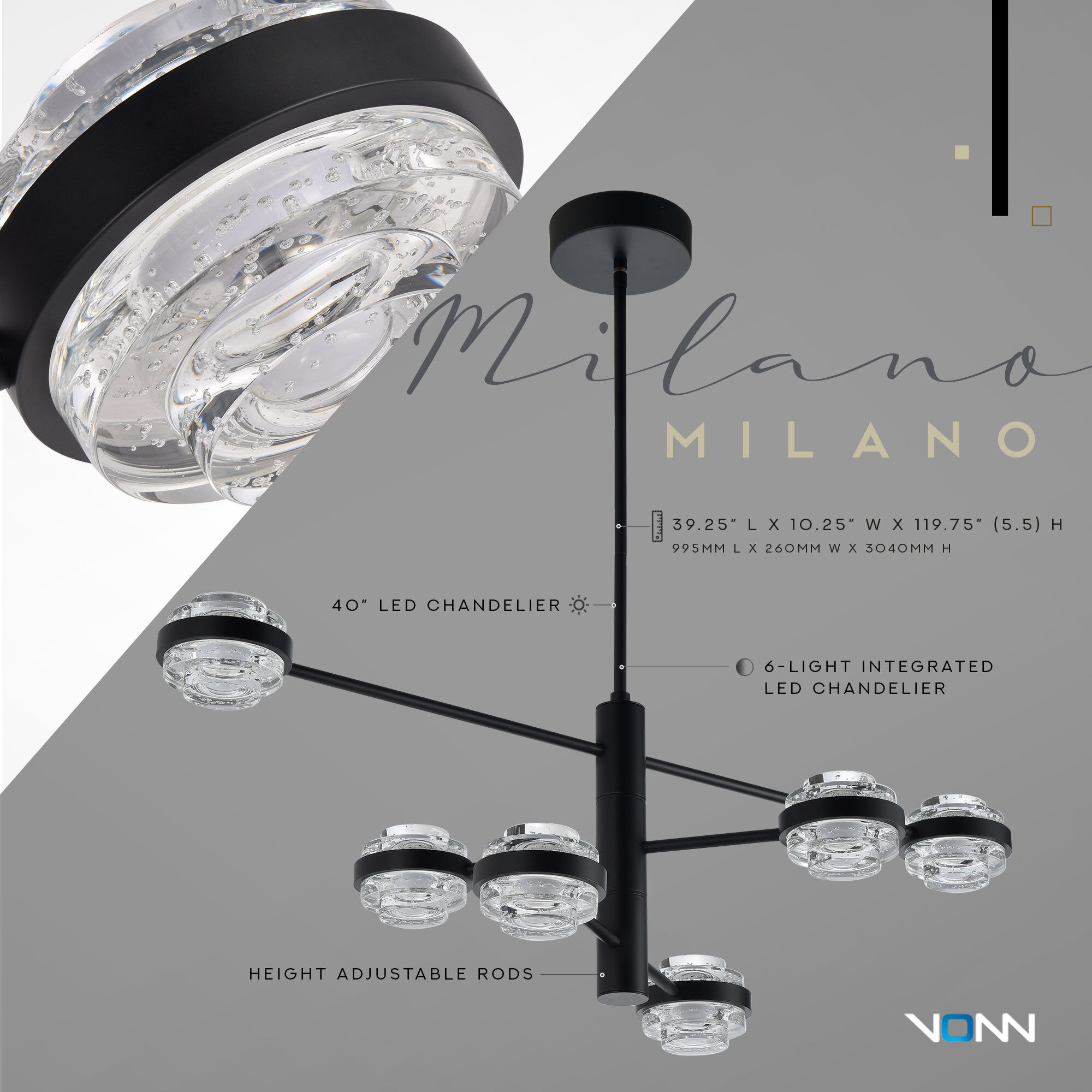 Milano Series 17 inch Black Chandelier Ceiling Light, Artisan Collection