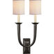 French Deco Horn 2 Light 12.25 inch Bronze Double Sconce Wall Light in Linen 1