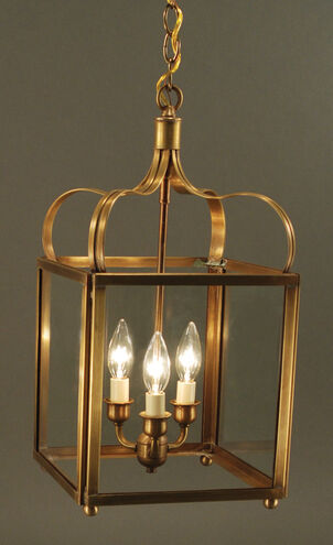 Crown 3 Light 10 inch Raw Copper Hanging Lantern Ceiling Light in Clear Glass
