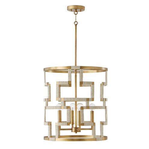 Hala 4 Light 18 inch Bleached Natural Jute and Patinaed Brass Foyer Light Ceiling Light