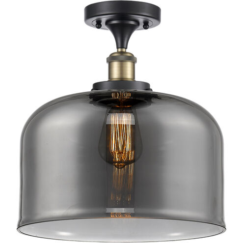 Ballston X-Large Bell 1 Light 8 inch Black Antique Brass Semi-Flush Mount Ceiling Light in Plated Smoke Glass