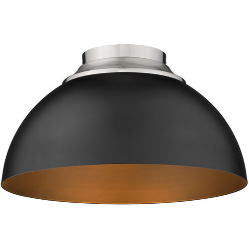 Zoey 3 Light 14 inch Pewter Flush Mount Ceiling Light in Matte Black