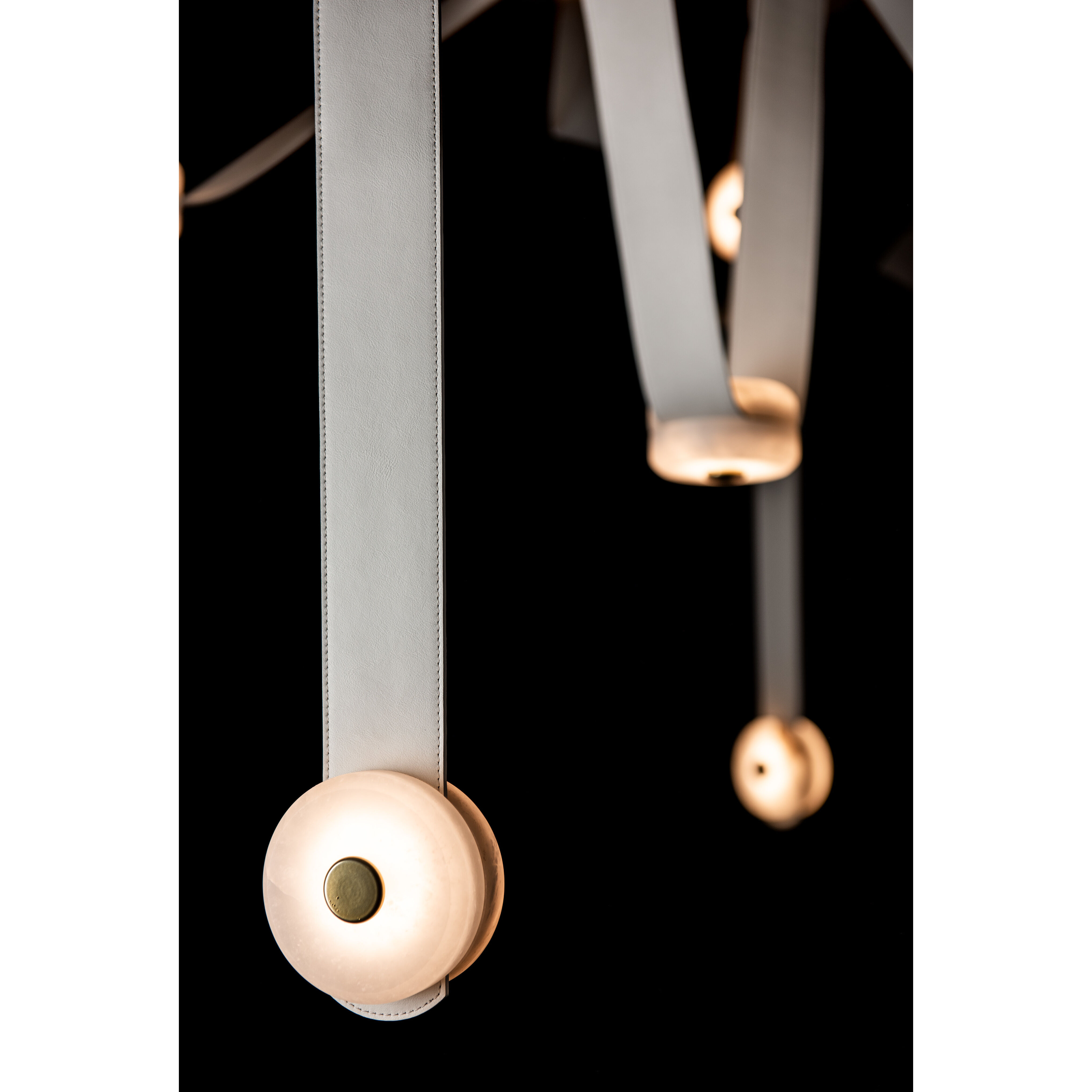 Art & Alchemy SNAPS LED 86.5 inch White Pendant Ceiling Light in White Leather with Alabaster, Large