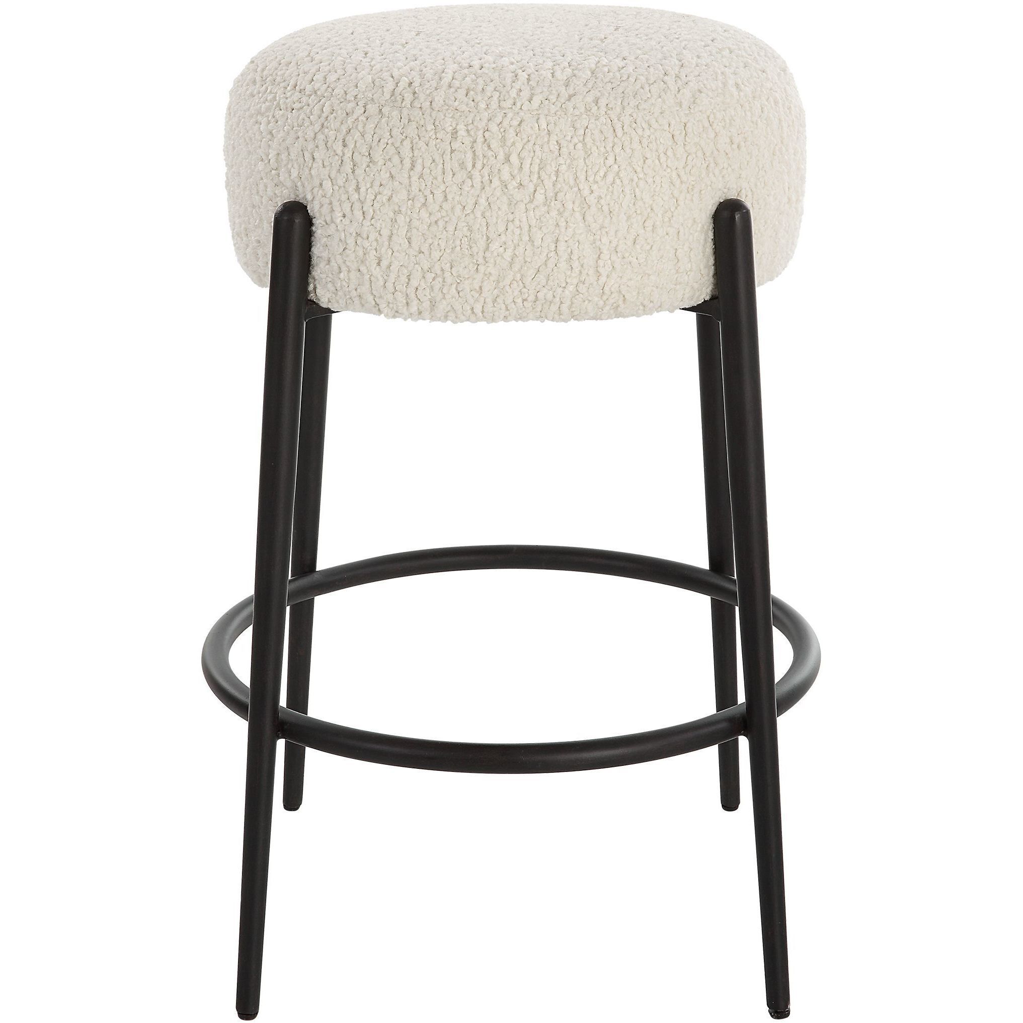 Arles 26 inch White Faux Shearling and Satin Black Counter Stool