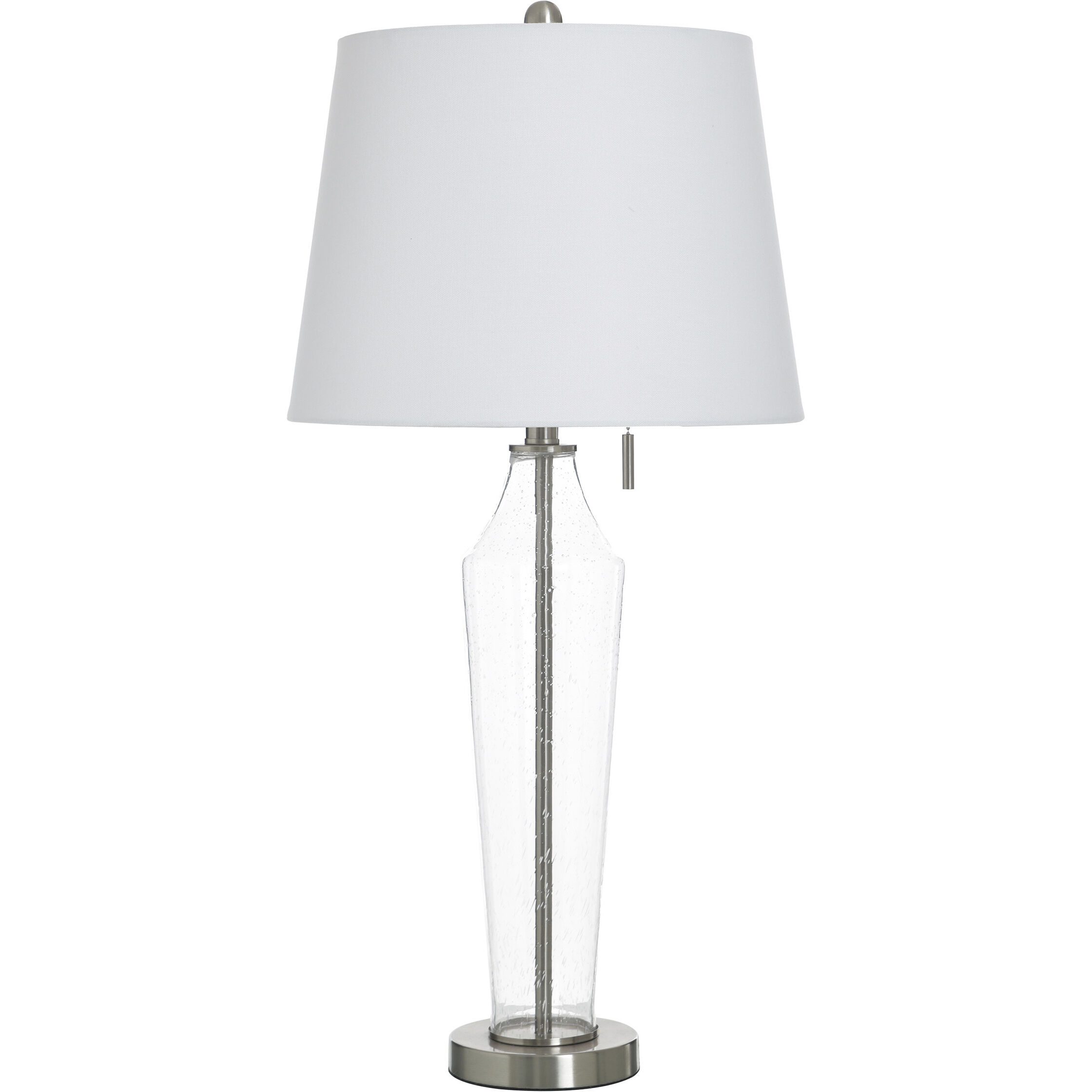 Cameron 31.5 inch 100 watt Clear Seeded and Brushed Steel and White Table Lamp Portable Light