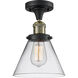 Franklin Restoration Large Cone 1 Light 8 inch Black Antique Brass Semi-Flush Mount Ceiling Light in Clear Glass, Franklin Restoration