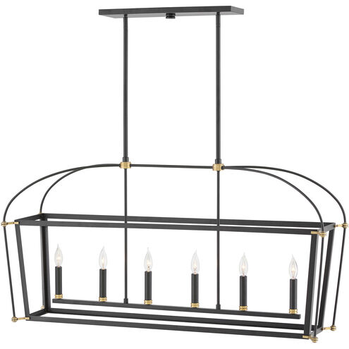 Selby 6 Light 48 inch Black with Heritage Brass Indoor Linear Chandelier Ceiling Light