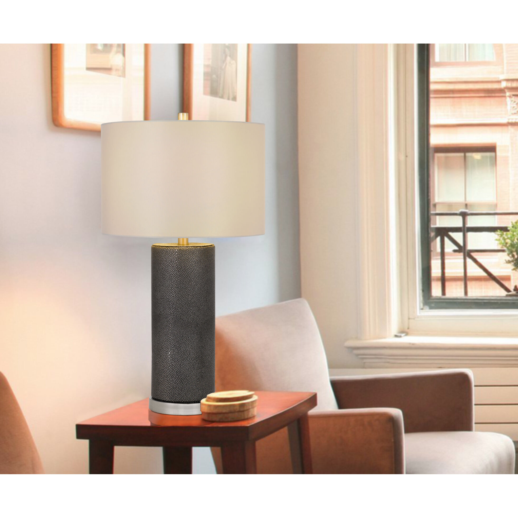 Graham 27 inch 150.00 watt Black Leathrette Table Lamp Portable Light