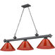 Cordon 3 Light 57.25 inch Bronze Plate Billiard Ceiling Light in Red Plastic