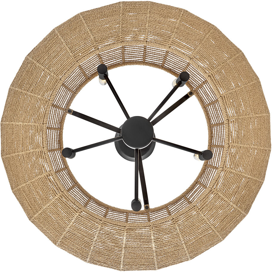 Lisa McDennon Luca 5 Light 28 inch Black Indoor Chandelier Ceiling Light in Black / Camel Rattan, Convertible